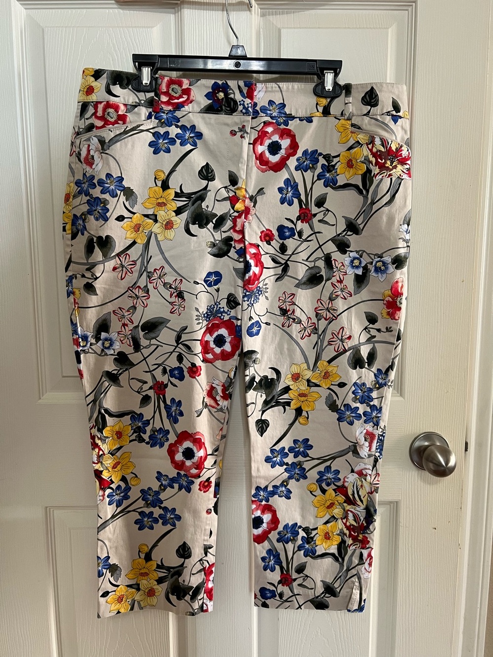Avenue Floral Capri Pants in Cream, Red, Blue & Yellow